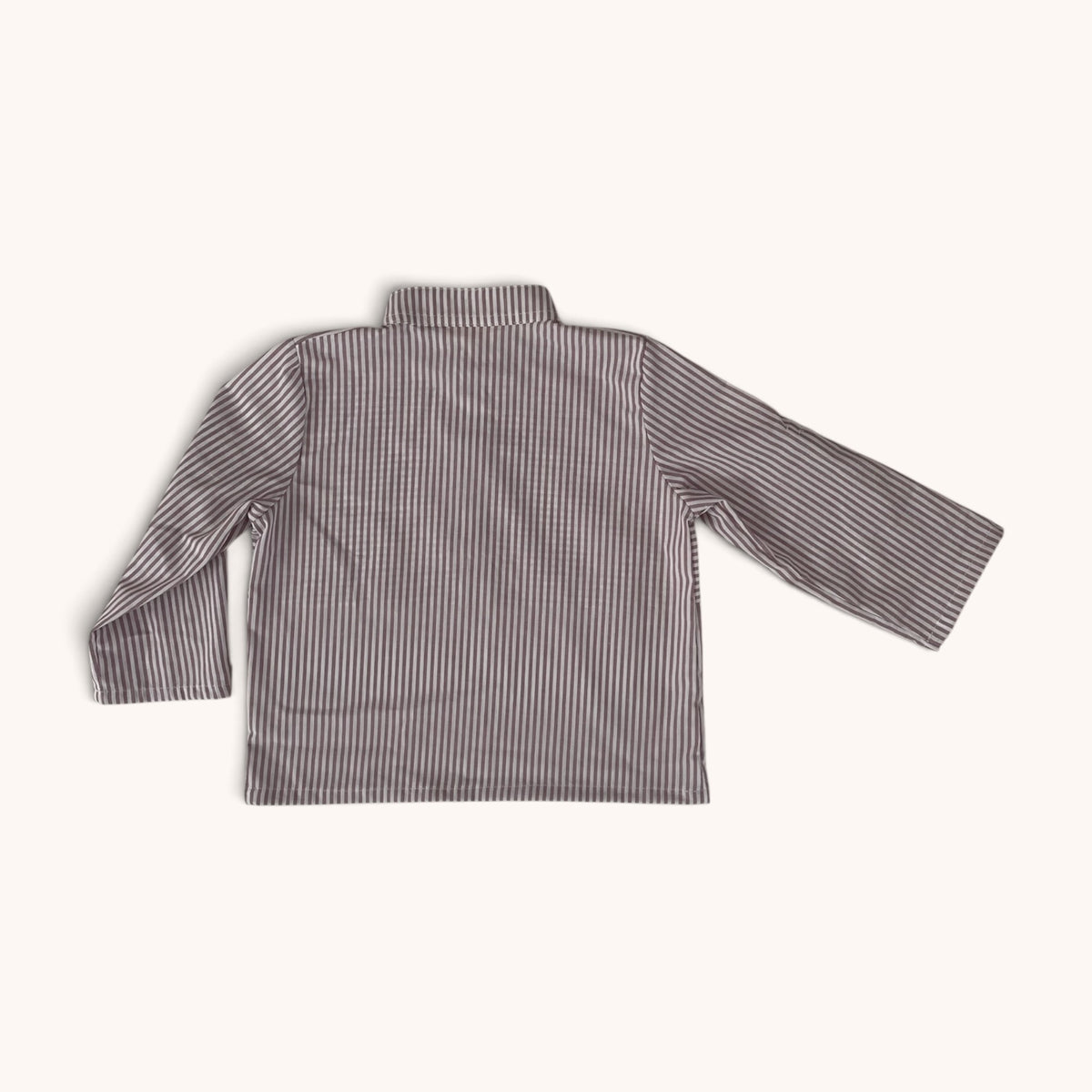 Mauve weiß gestreiftes Trachtenhemd Franz für Jungen mit klassischem Hemdkragen und krempelbaren Ärmeln, Rückansicht