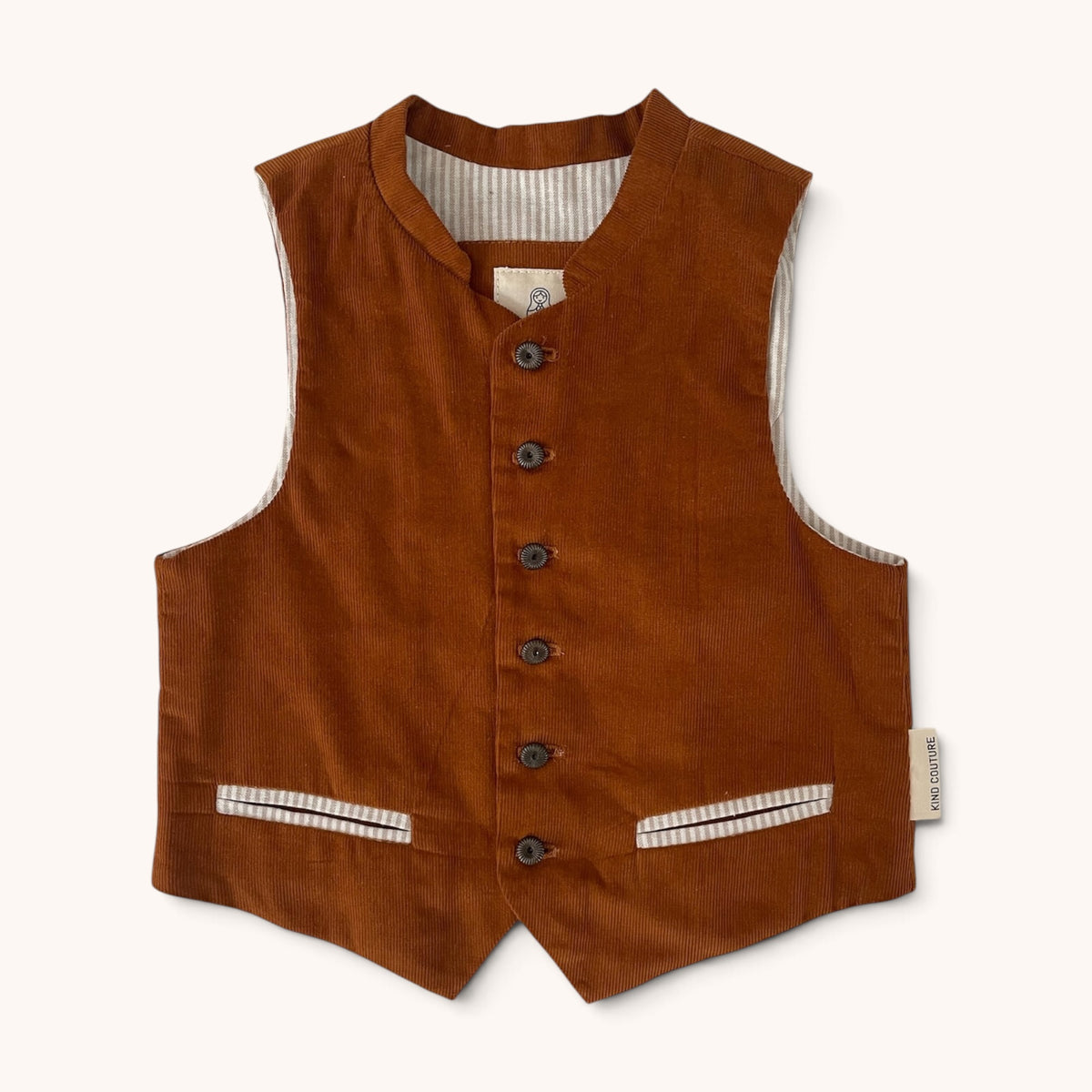 Trachtenweste Henry für Jungen in Rostbraun mit Knopfleiste und gestreiften Taschendetails